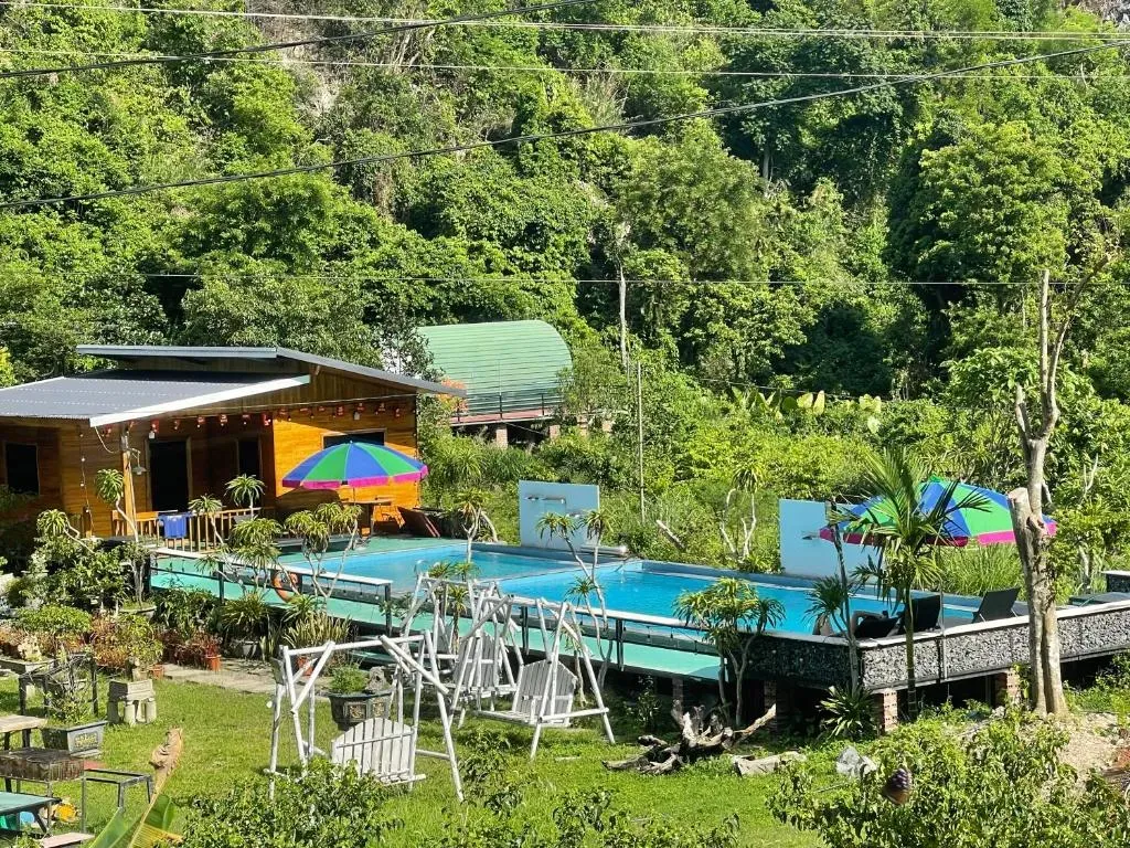 Private balcony view facing natural karst landscape